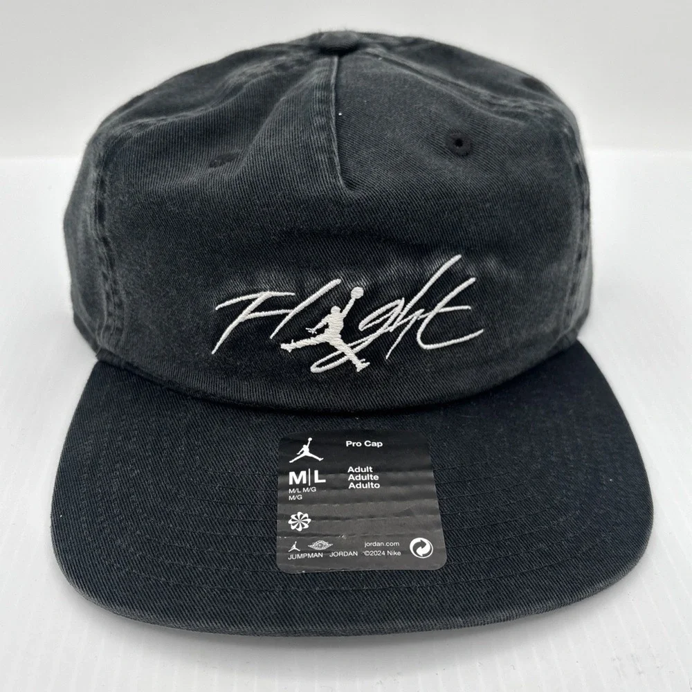 Nike Air Jordan Flight Pro Strap 5-Panel Hat Black White Adjustable Cap M/L
